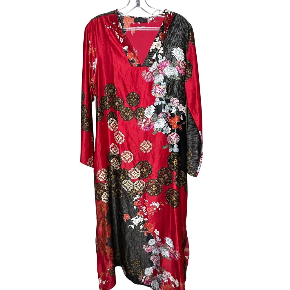 Natori Satin Caftan-SMALL-Forbidden City Medallion Asian long sleeve Women